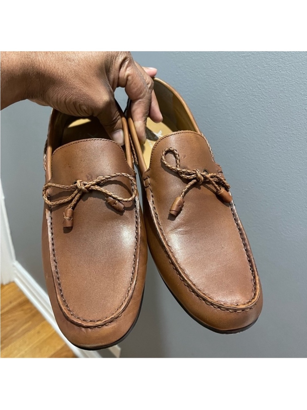 Anthony Veer Men's Tan Leather Braided Lace Driving Loafers Sz 13 (46)